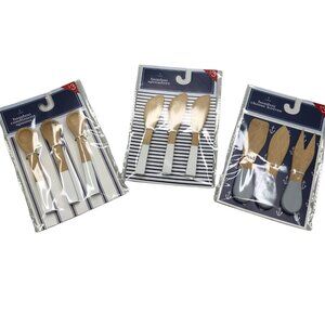 Lot of 3 Design Group Bamboo Condiment Spoons Spreaders Cheese Knives New